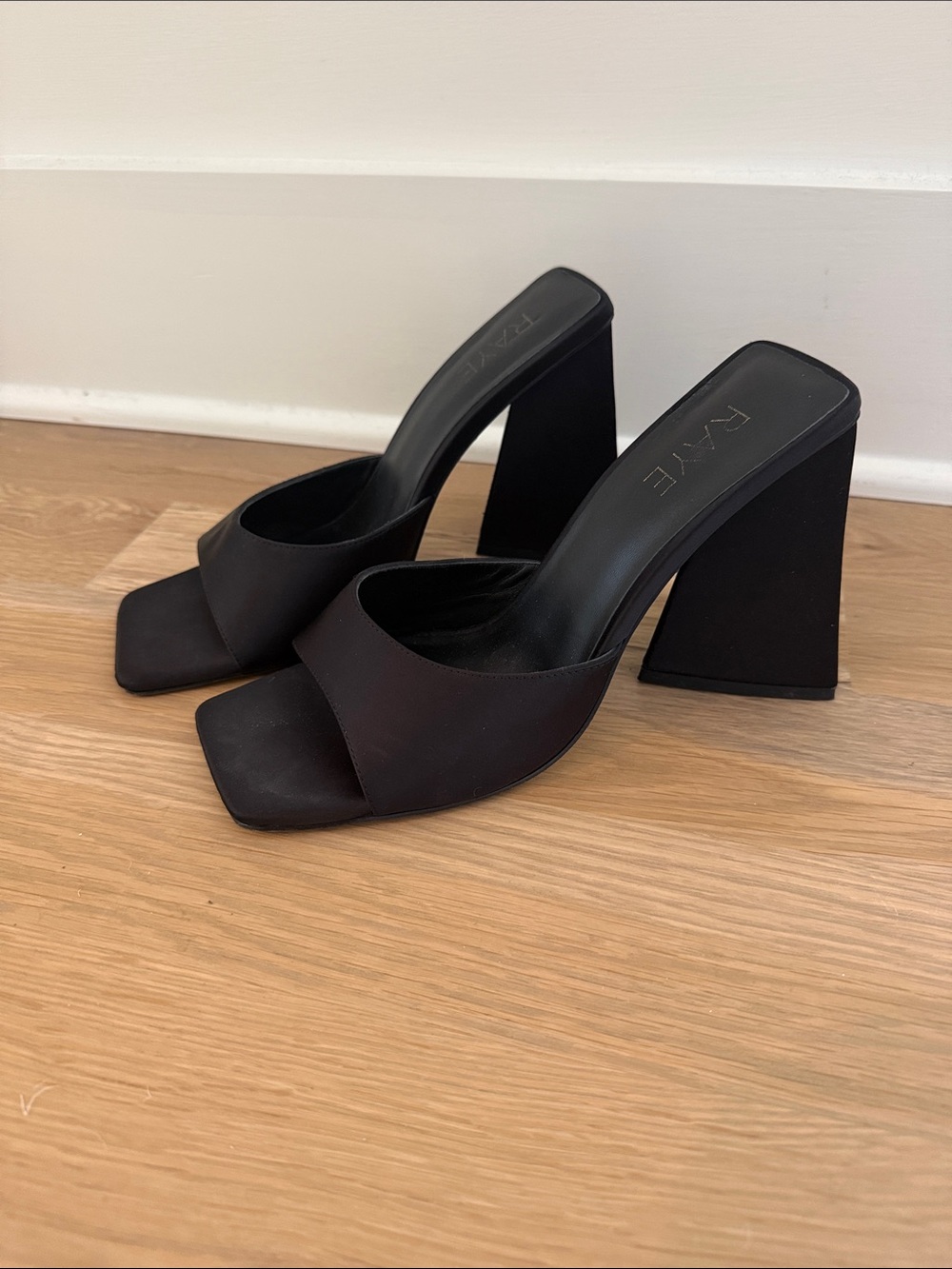 RAYE Black Square-Toe Block Heel Mules